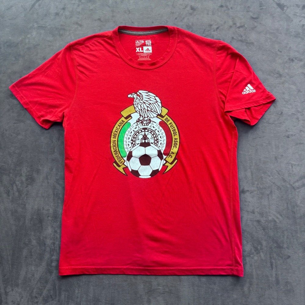 Adidas Mexico National Team Soccer T-Shirt Mens XL Red FMF Climalite Graphic Tee